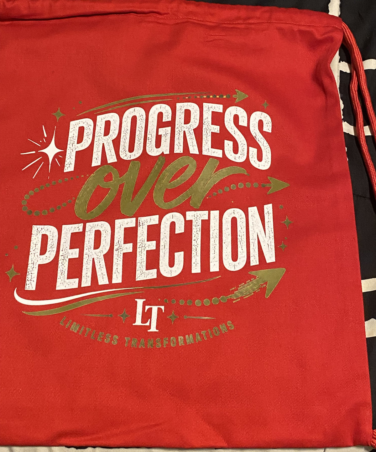Progress Over Perfection Drawstring Bag